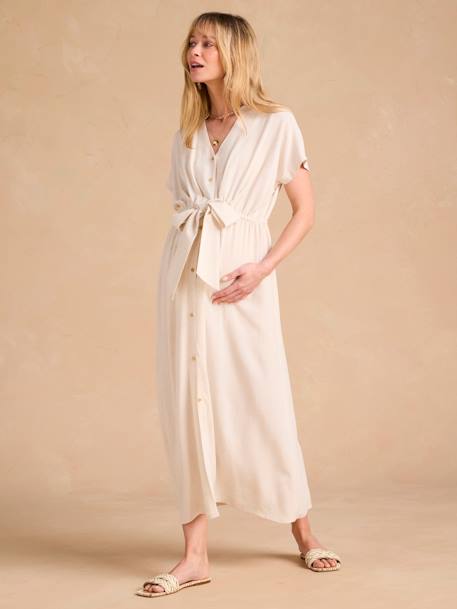 Robe chemise longue en lin mélangé grossesse et allaitement beige+noir 5 - vertbaudet enfant 