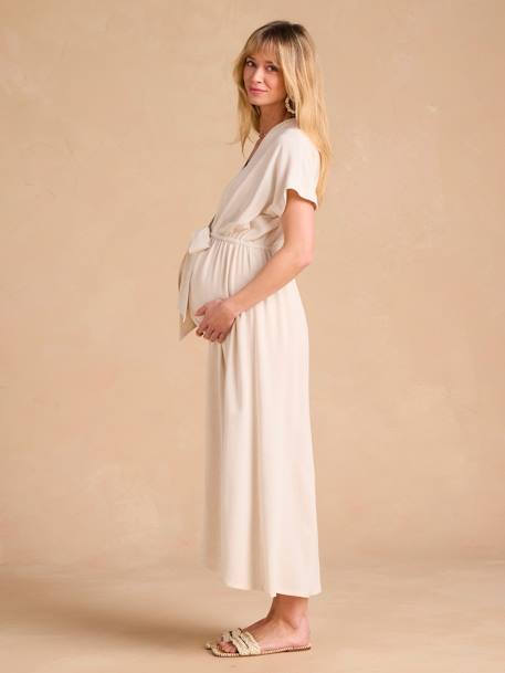 Robe chemise longue en lin mélangé grossesse et allaitement beige+noir 2 - vertbaudet enfant 