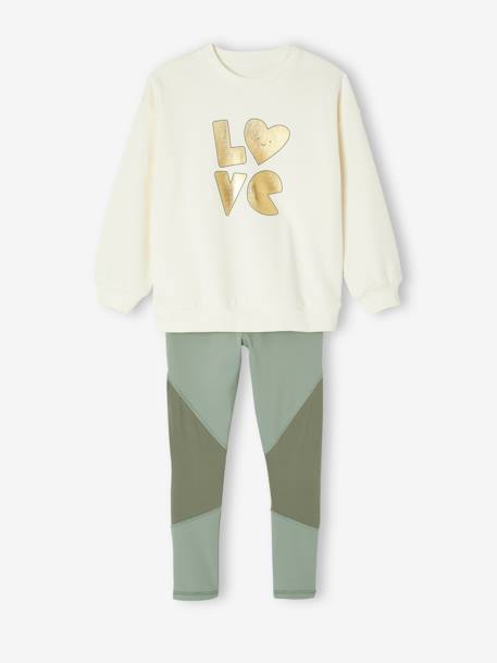 Fille-Ensemble sport fille sweat motif doré + legging 