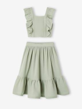 Ensemble Fille Noël - Jupon En Tulle Et T-shirt à Volants Rose Poudré - Taille 12 Ans - 100% Coton/polyester - Fêtes Et Occasions Spéciales