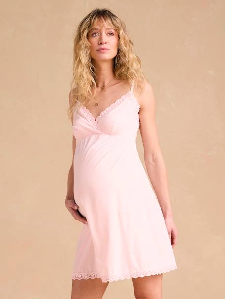 Chemise de nuit crêpe et dentelle grossesse et allaitement rose pâle 6 - vertbaudet enfant 