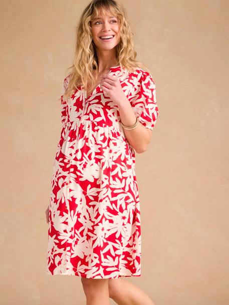 Robe courte de grossesse motifs fleurs kaki+rouge 9 - vertbaudet enfant 