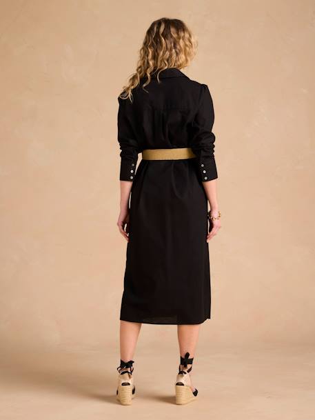 Robe chemise longue en lin mélangé grossesse et allaitement coton effet lin noir+rayé bleu 2 - vertbaudet enfant 