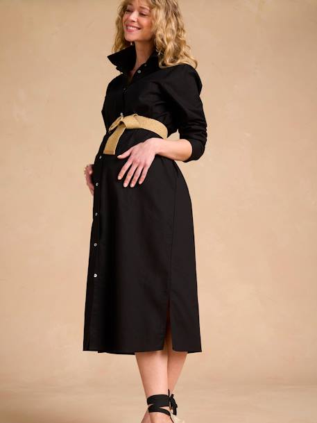Robe chemise longue en lin mélangé grossesse et allaitement coton effet lin noir+rayé bleu 5 - vertbaudet enfant 