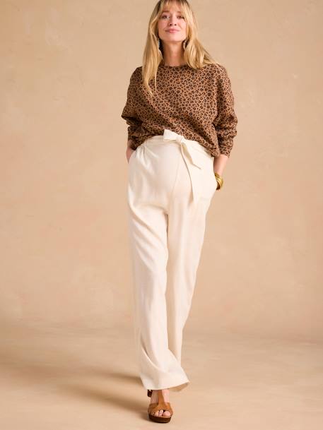 Pantalon de grossesse large matière légère avec lin beige 1 - vertbaudet enfant 