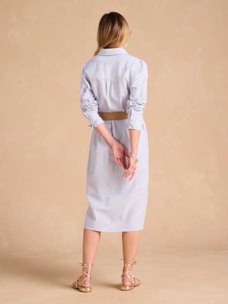 Robe chemise longue en lin mélangé grossesse et allaitement coton effet lin noir+rayé bleu 7 - vertbaudet enfant 