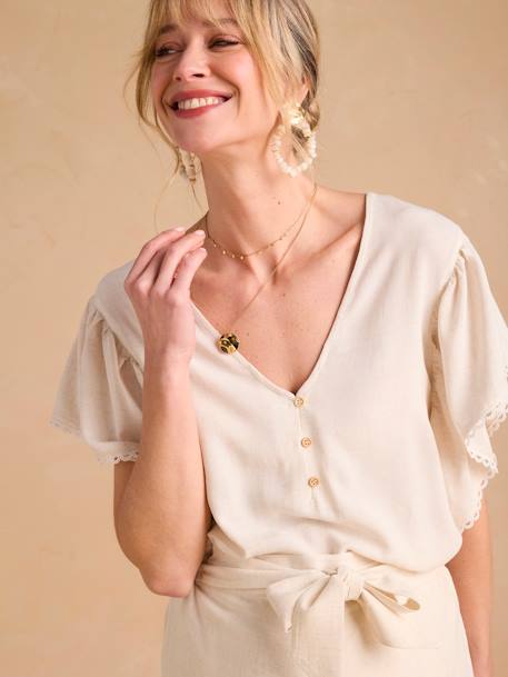Blouse grossesse et allaitement avec lin beige+kaki 1 - vertbaudet enfant 