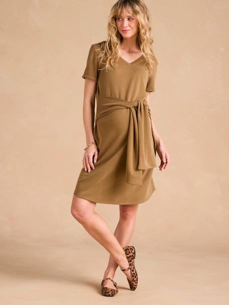 Robe courte grossesse bandeau noué devant olive 1 - vertbaudet enfant 