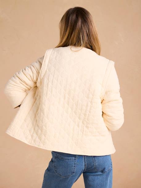 Veste matelassée évolutive avec protège-bébé grossesse et post grossesse en gaze de coton écru+kaki 6 - vertbaudet enfant 
