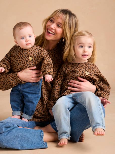 Sweat fille léopard coeur printé capsule famille beige+gris foncé 3 - vertbaudet enfant 