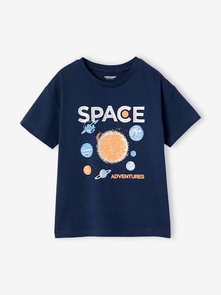 T-Shirt garçon motif brillant space bleu nuit+vert amande 1 - vertbaudet enfant 