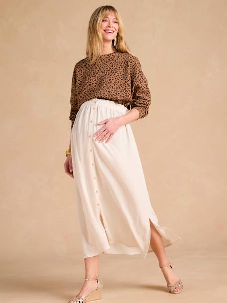 Jupe longue grossesse en viscose et lin beige 1 - vertbaudet enfant 