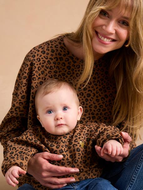 Sweat bébé léopard coeur printé capsule famille beige+gris foncé 2 - vertbaudet enfant 