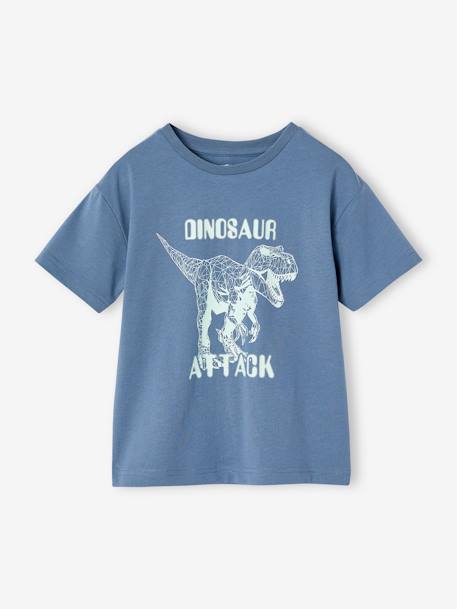 T-shirt motif dino garçon blanc chiné+bleu jean 4 - vertbaudet enfant 
