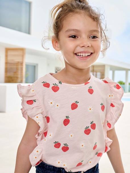 T-shirt à volants motifs fraises fille rose pâle 1 - vertbaudet enfant 