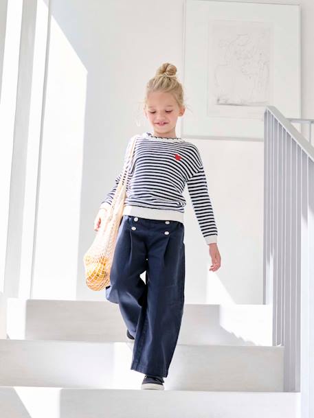 Pantalon fille large à pont marine+rouge 2 - vertbaudet enfant 