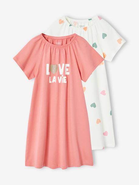 Lot de 2 chemises de nuit coeurs corail 1 - vertbaudet enfant 