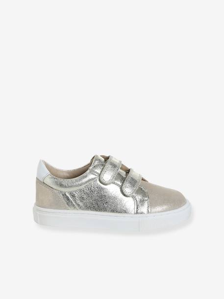 Baskets enfant fille cuir à scratchs beige imprimé+or 9 - vertbaudet enfant 