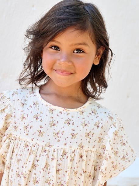 Robe fille en gaze de coton imprimée beige+beige imprimé+rose pâle+vanille 19 - vertbaudet enfant 