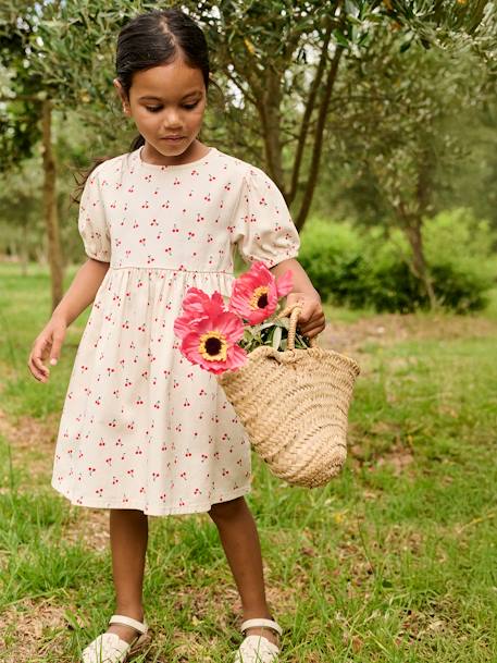Robe fille manches ballon denim brut+rose+stone+vanille 12 - vertbaudet enfant 