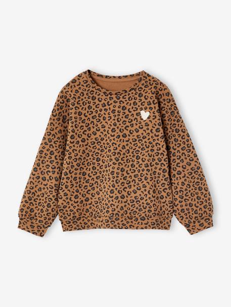 Sweat fille léopard coeur printé capsule famille beige+gris foncé 4 - vertbaudet enfant 
