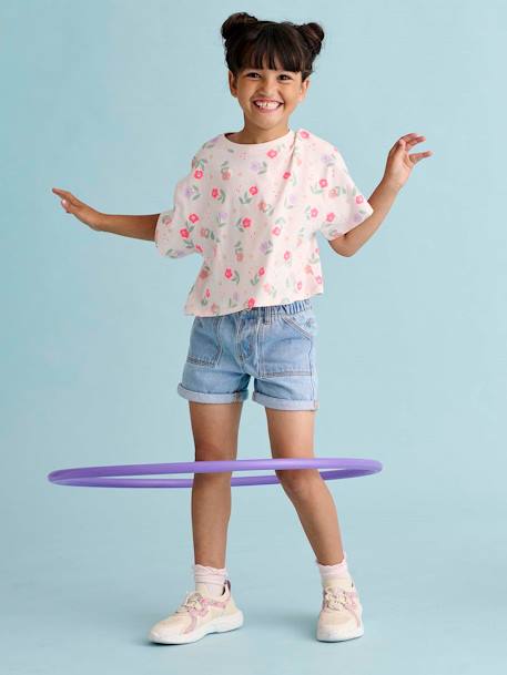 Short en jean fille bleu clair+bleu moyen+denim brut 1 - vertbaudet enfant 