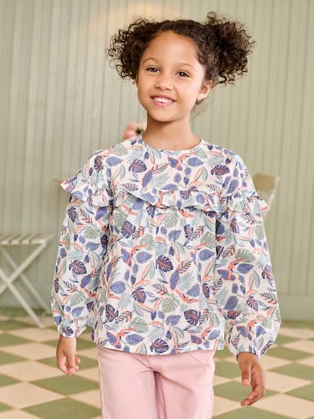 Blouse à volants imprimée fleurs fille blanc imprimé+écru+marine 1 - vertbaudet enfant 