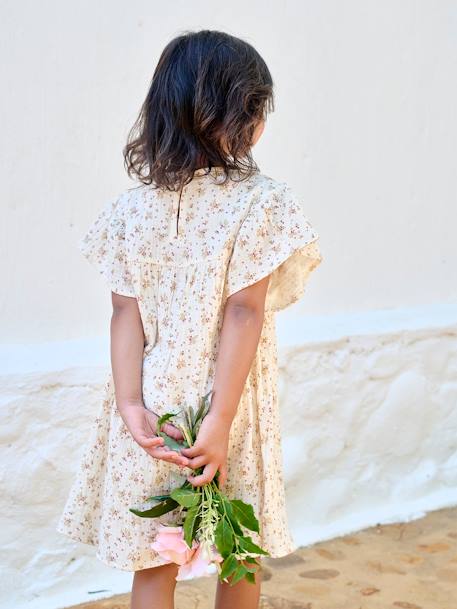 Robe fille en gaze de coton imprimée beige+beige imprimé+rose pâle+vanille 20 - vertbaudet enfant 