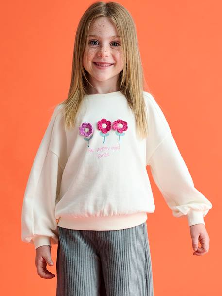 Sweat fille motif fantaisie écru+gris chiné+indigo 1 - vertbaudet enfant 