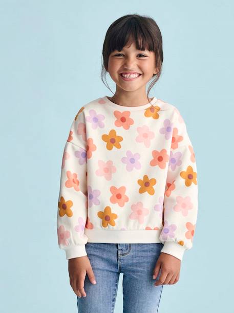 Sweat fille motifs fantaisie Beige imprimé+blanc imprimé+rose+vanille 14 - vertbaudet enfant 
