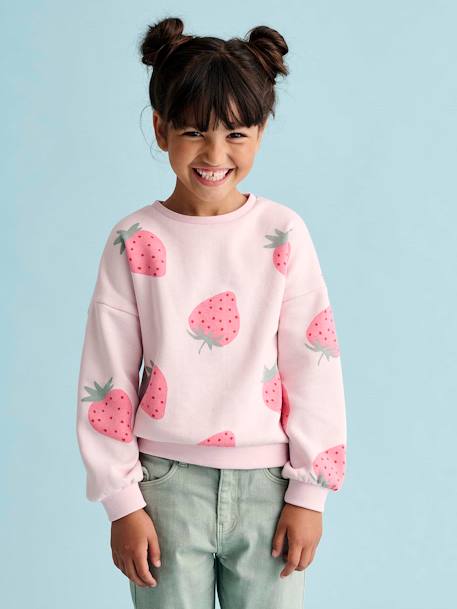 Sweat fille motifs fantaisie Beige imprimé+blanc imprimé+rose+vanille 10 - vertbaudet enfant 