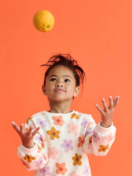 Sweat fille motifs fantaisie Beige imprimé+blanc imprimé+rose+vanille 15 - vertbaudet enfant 