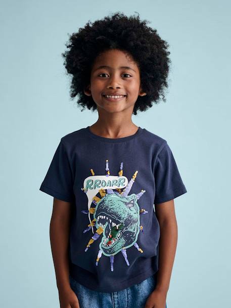 Tee-shirt garçon motif à sequins réversibles blanc+bleu nuit+bleu océan+écru+vert d'eau 6 - vertbaudet enfant 