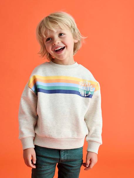 Sweat garçon col rond rayures graphiques blanc chiné+bleu grisé 1 - vertbaudet enfant 