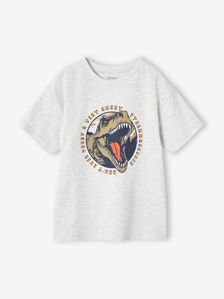 T-shirt motif dino garçon blanc chiné+bleu jean 1 - vertbaudet enfant 