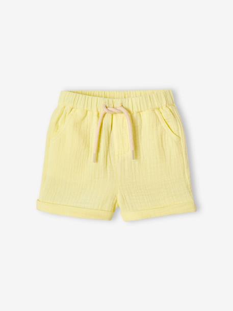 Short en gaze de coton bébé jaune fluo 1 - vertbaudet enfant 