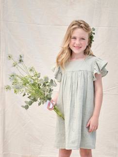 Robe fille gaze de coton brodée fleurs  - vertbaudet enfant