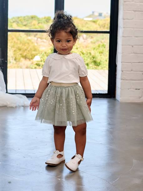 Ensemble bébé fille cérémonie T-shirt et jupon en tulle vert sauge 1 - vertbaudet enfant 