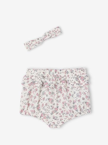 Ensemble naissance bloomer et bandeau fleuris écru 1 - vertbaudet enfant 