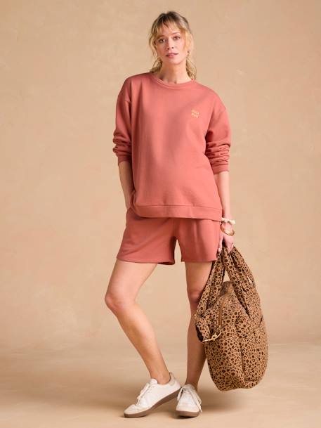 Ensemble grossesse 'Cool Mom' sweat et short en molleton terracotta 1 - vertbaudet enfant 