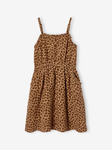 Robe à bretelles fille en gaze de coton beige+corail+vert émeraude 2 - vertbaudet enfant 