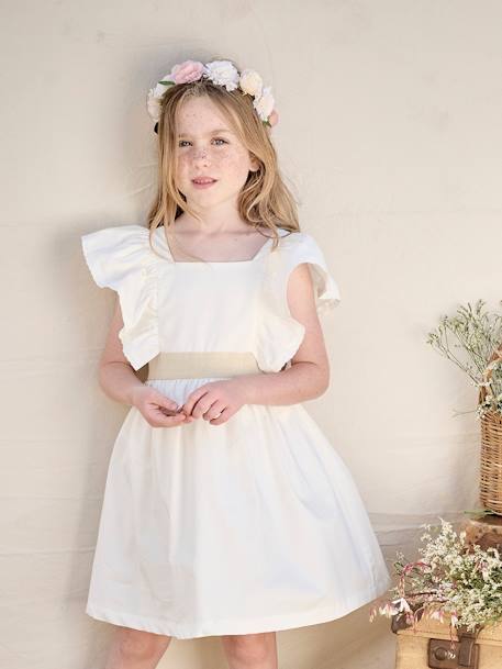 Robe cérémonie fille ceinture dorée blanc+blush 1 - vertbaudet enfant 