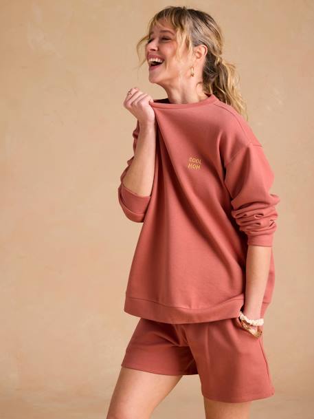 Ensemble grossesse 'Cool Mom' sweat et short en molleton terracotta 2 - vertbaudet enfant 
