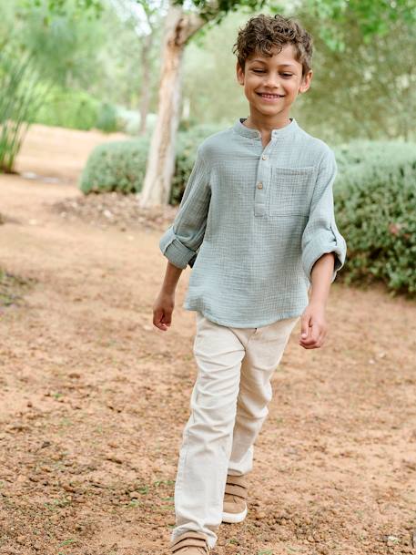 Pantalon garçon coton/lin léger beige chiné+bleu nuit+noisette+vert sauge 5 - vertbaudet enfant 