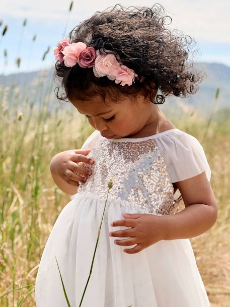 Robe manches courtes boutonnée dos à sequins blanc 7 - vertbaudet enfant 