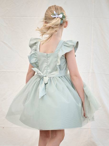 Robe cérémonie fille satin de coton à volants blanc+écru+rose pâle+vert sauge 31 - vertbaudet enfant 