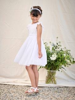 -Robe cérémonie bi-matière en broderie anglaise et tulle fille