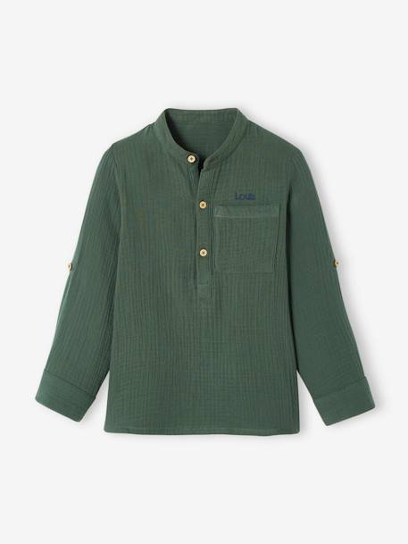 Chemise en gaze de coton personnalisable garçon manches retroussables Bleu moyen+bleu pétrole+écru+vert+vert d'eau 30 - vertbaudet enfant 