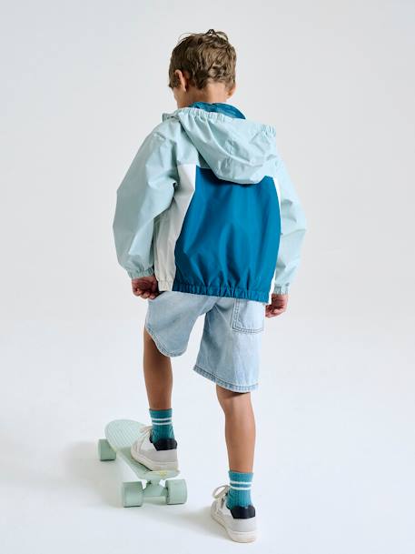 Blouson garçon coupe-vent colorblock bleu moyen+kaki+vert d'eau 14 - vertbaudet enfant 