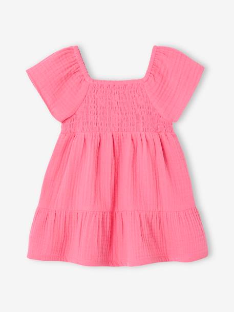 Robe bébé smockée en gaze de coton abricot poudré+rose bonbon 6 - vertbaudet enfant 